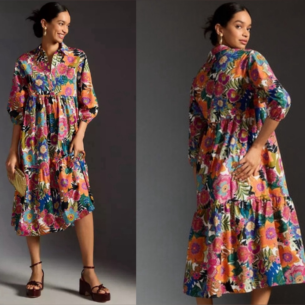 Anthropologie Floral Multicolor Midi Dress